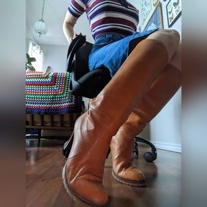 Camel (real) leather tall boots